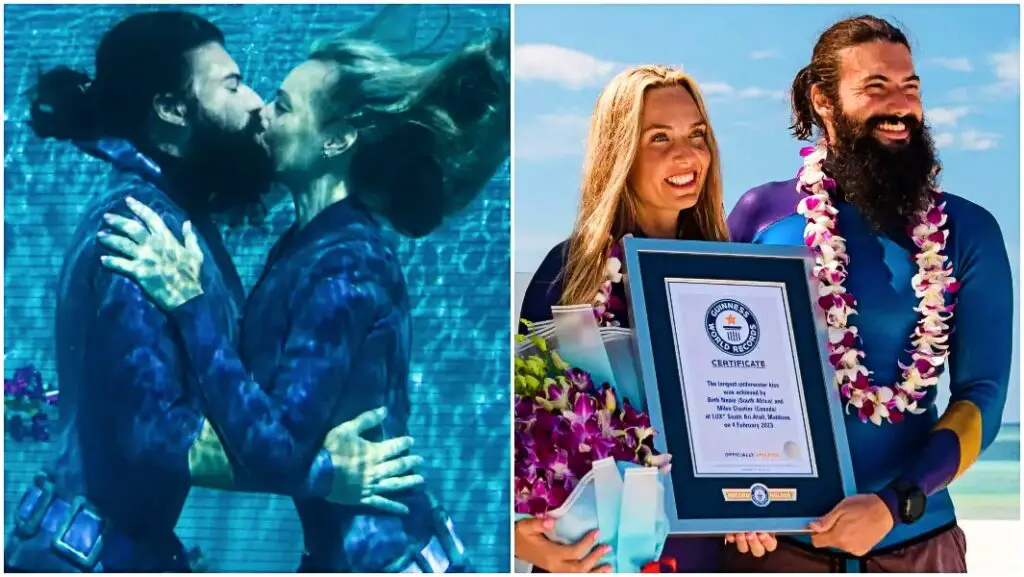 ثبت رکورد طولانی ترین بوسه زیر آب در گینس